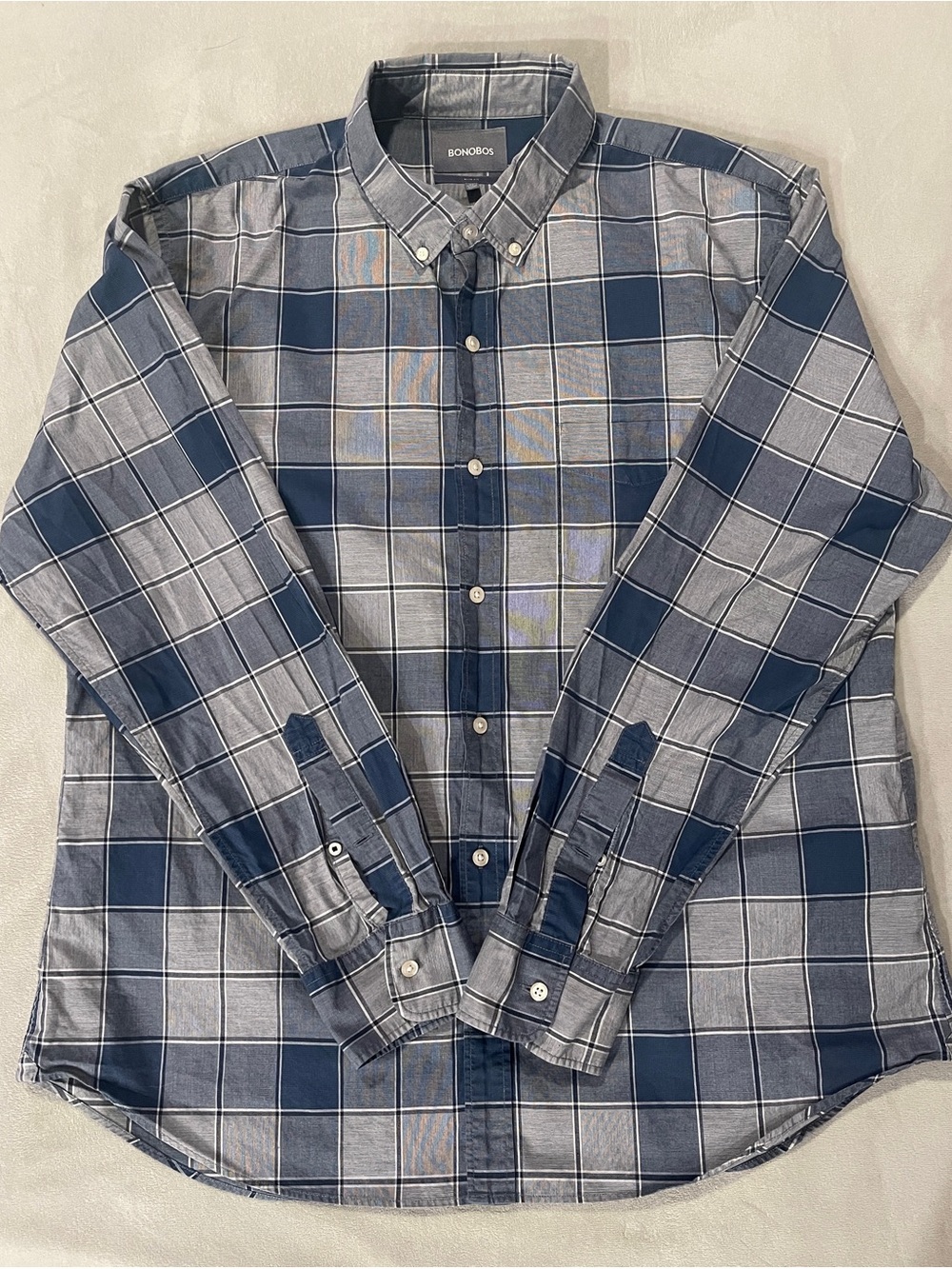 Bonobos Men's Navy and Gray Plaid Button-Down Shirt